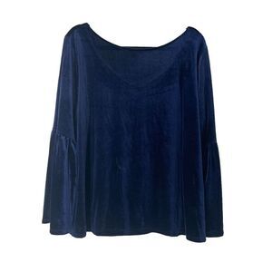 Navy Blue Velvet Top Bell Sleeve Scoop Back Boat Neck Jessica Simpson Size 2X